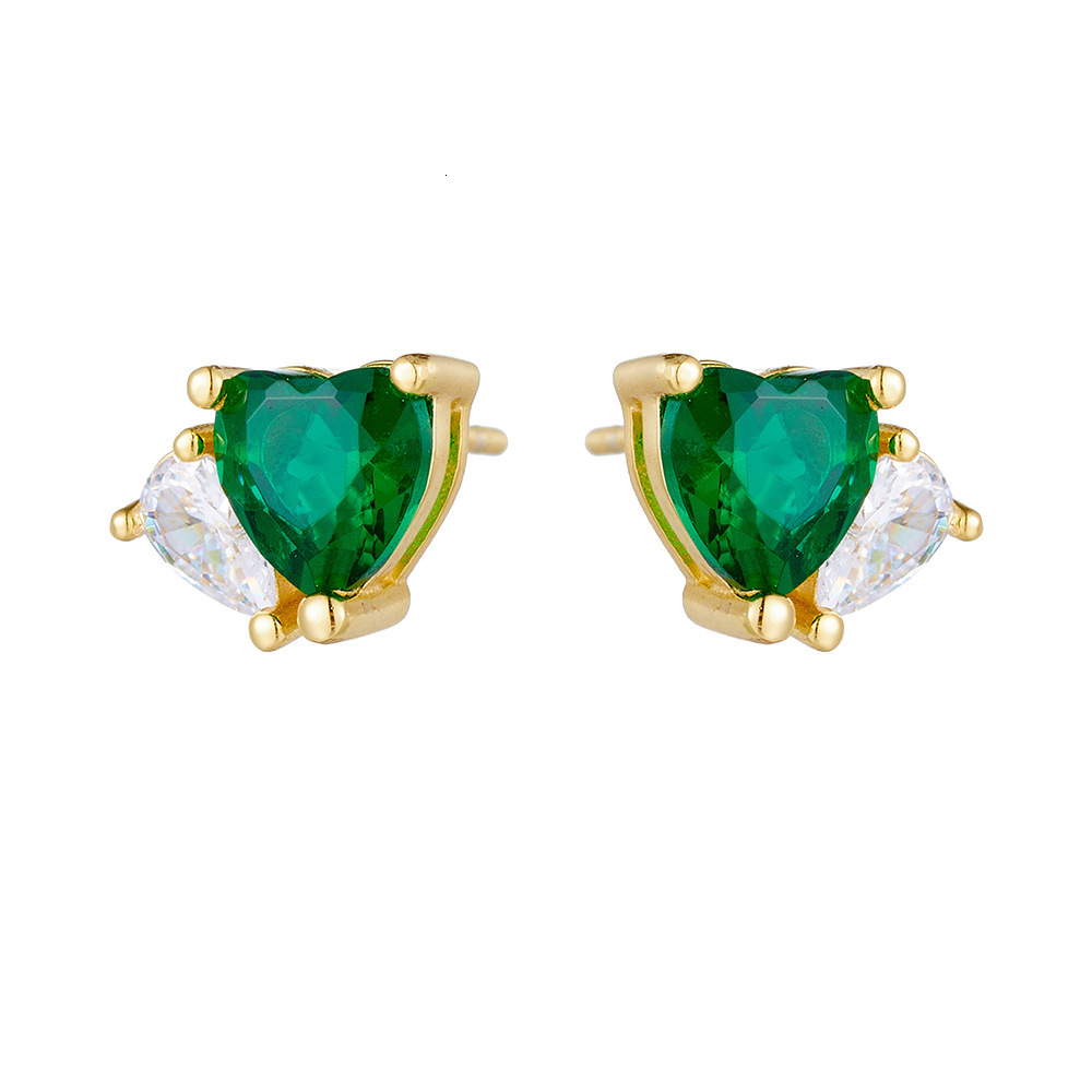 emerald heart-shaped zircon sterling silver earrings for women, niche design, simple and elegant, high-end feel