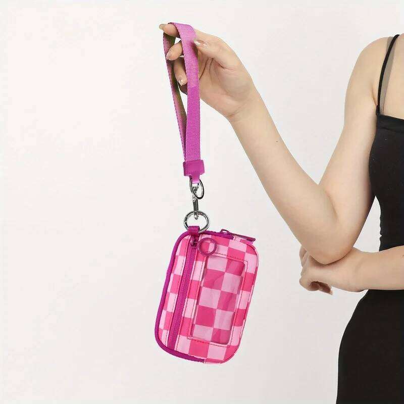Women's Wrist Wallet Transparent Window Card Holder, Adjustable Strap Keychain Multi Colors Zipper Purse Y260206
