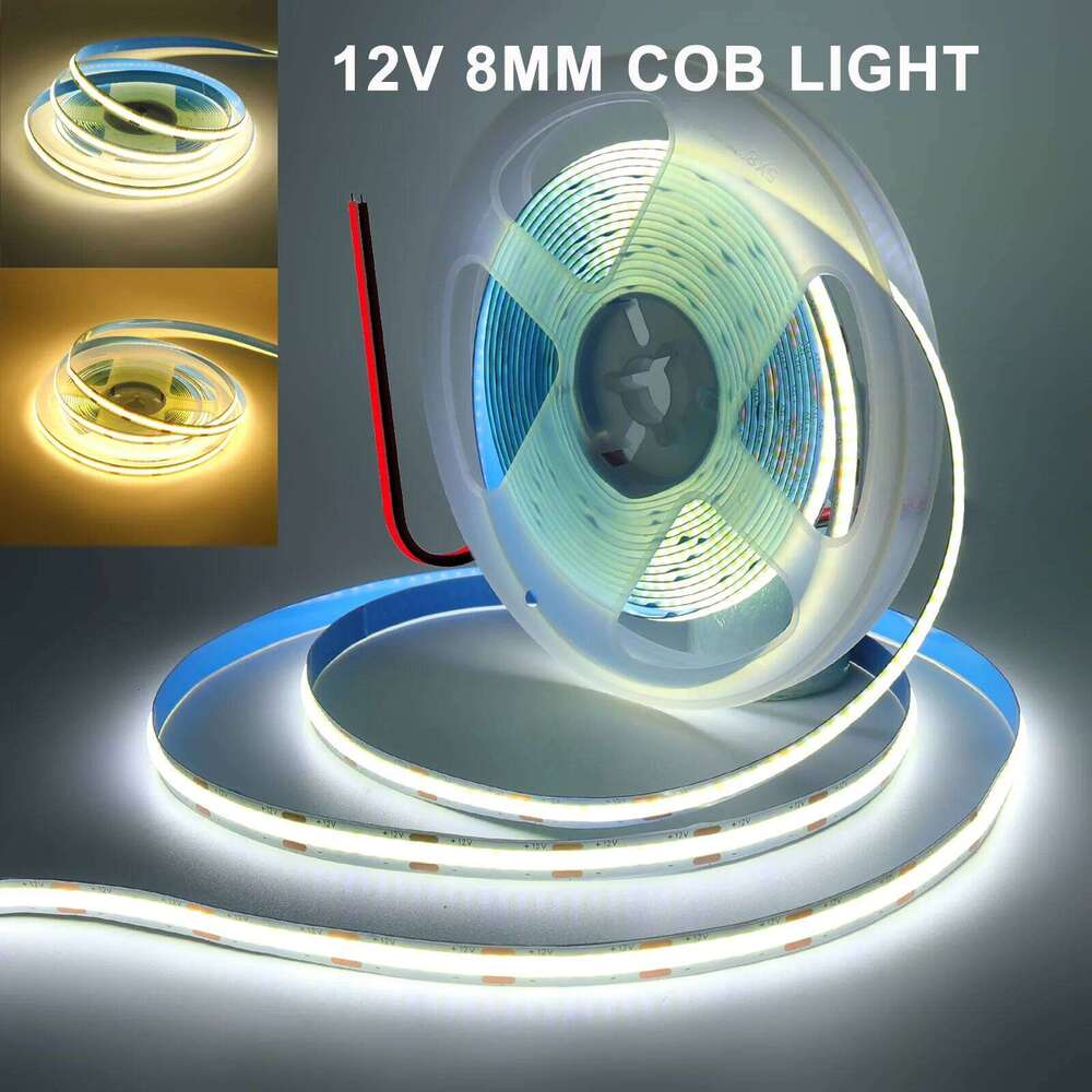DC12V COB Strip 8MM 320LEDs/m Flexible Tape Ribbon 3000K 4000K 6000K High Density FOB LED Lights Kitchen Room Decor Z260206