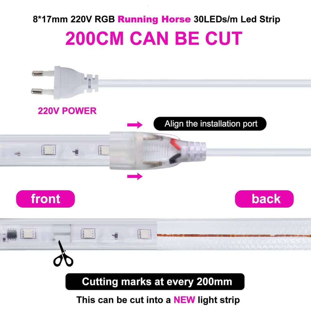 220V Strip Light SMD5050 WS2811 Running Water Ribbon Tape 30Leds/m Waterproof Flexible RGB LED Lights 2m 4m 6m 8m Z260206