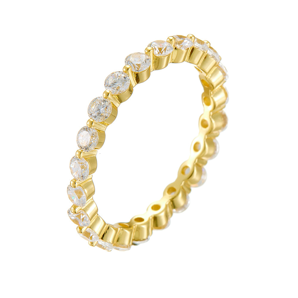 S925 Sterling Silver Row for Women, Light Luxury INS Fashion 2.5mm Zircon Full Diamond Ring Jewelry