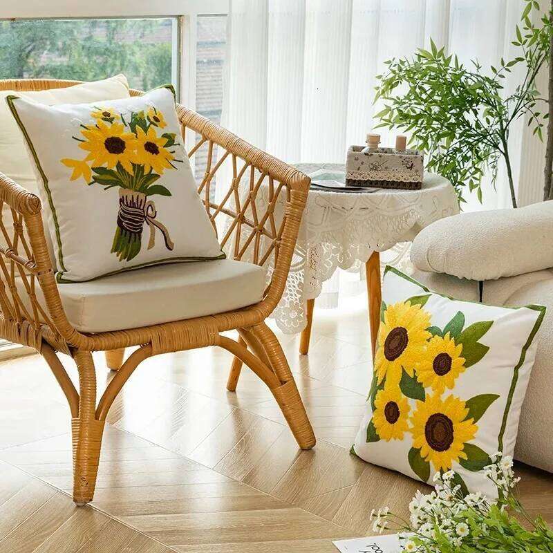 45x45CM Cotton Embroidery Cushion Covers Soft Decorative Sofa Cases Sunflower Pillow Cover For Living Room Hotel Decor Pillow Case