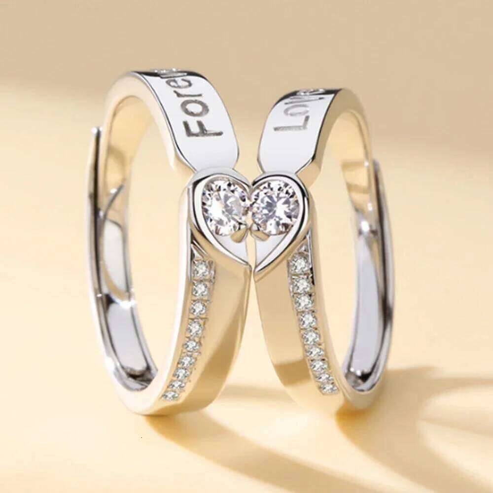Sweet Hollow Heart Shape Couple Rings Silver Color Women Men Lovers Wedding Jewelry Engagement Gifts W260206