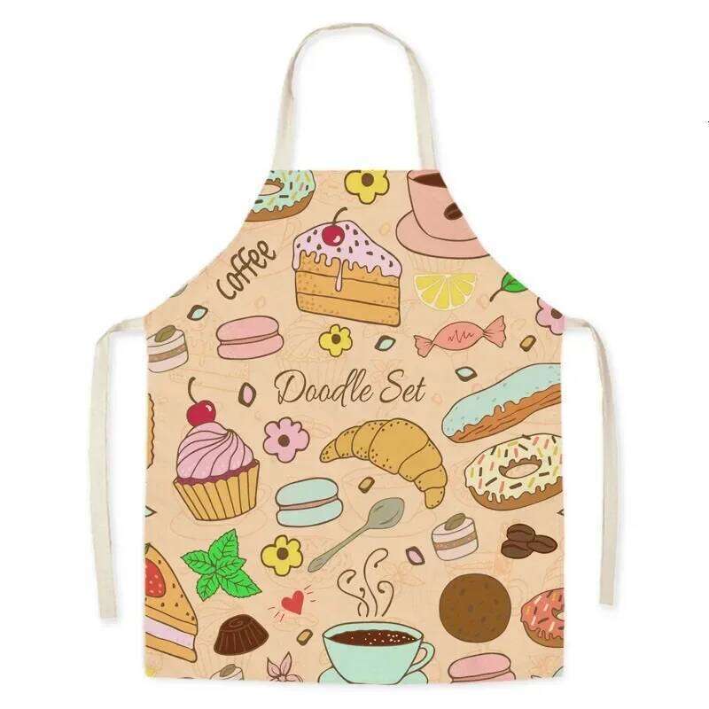 Cartoon Food Print Fruit Pattern Parent-child Sleeveless Linen Stain Resistant Apron Kitchen Cooking Accessories S260205
