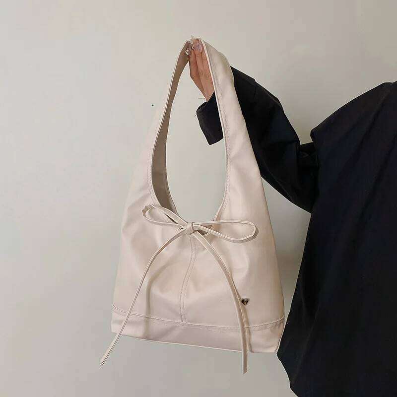 Trendy 2025 Korean Waxed Leather Bow Shoulder Bag Spacious Women's Crossbody Tote for Daily Commute Y260205