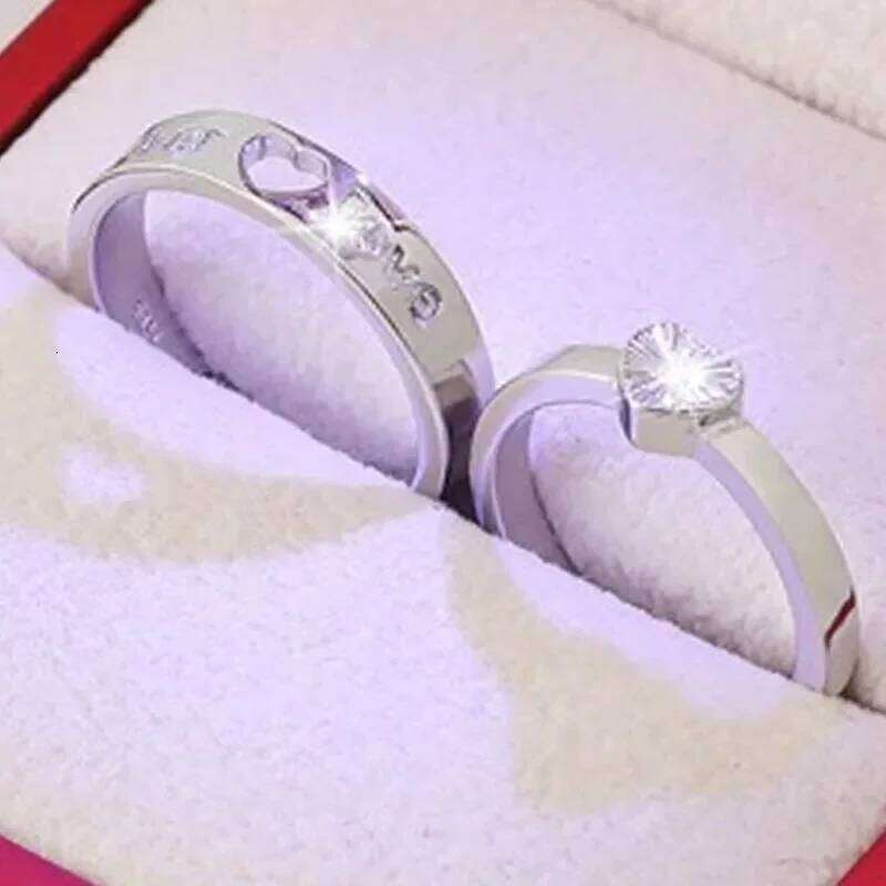 2/10pcs Luxury Romantic Heart Couple for Women Men Fashion Shiny Zircon Wings Design Engagement Wedding Rings Jewelry Gift W260206