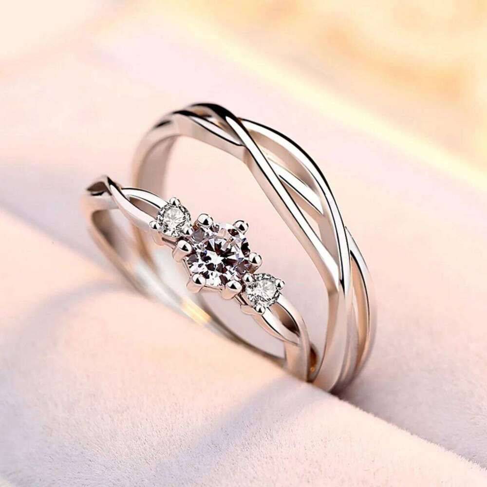 2Pcs/Set Minimalist Classic Twisted Weave Zircon Couple Rings For Women Men Trendy Romantic Geometric Ring Anniversary Jewelry W260206