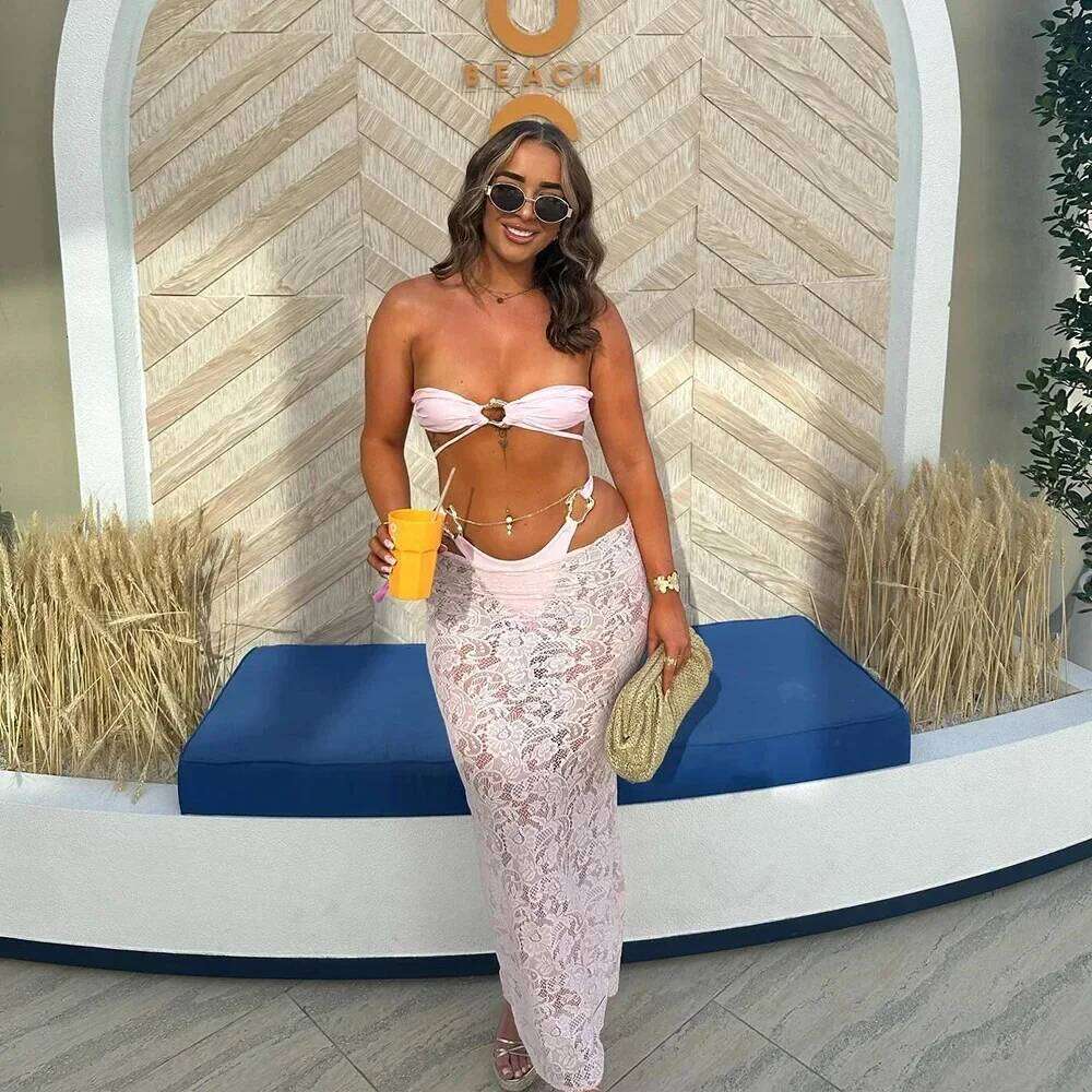 Bandeau 3 Pieces 2025 New Sexy Women Swimsuit Swimwear Female Long Dress Brazil Bikini Set Bathing Swimming Suit XJ260206