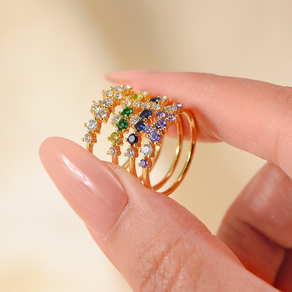 New simple Japanese-style light luxury ins multi-color diamond sterling silver for women, popular , fresh and versatile ring