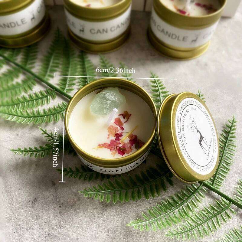 Scented Crystal Stone Dry Flower Silver Tin Hotel Wedding Ceremony Candle S260205