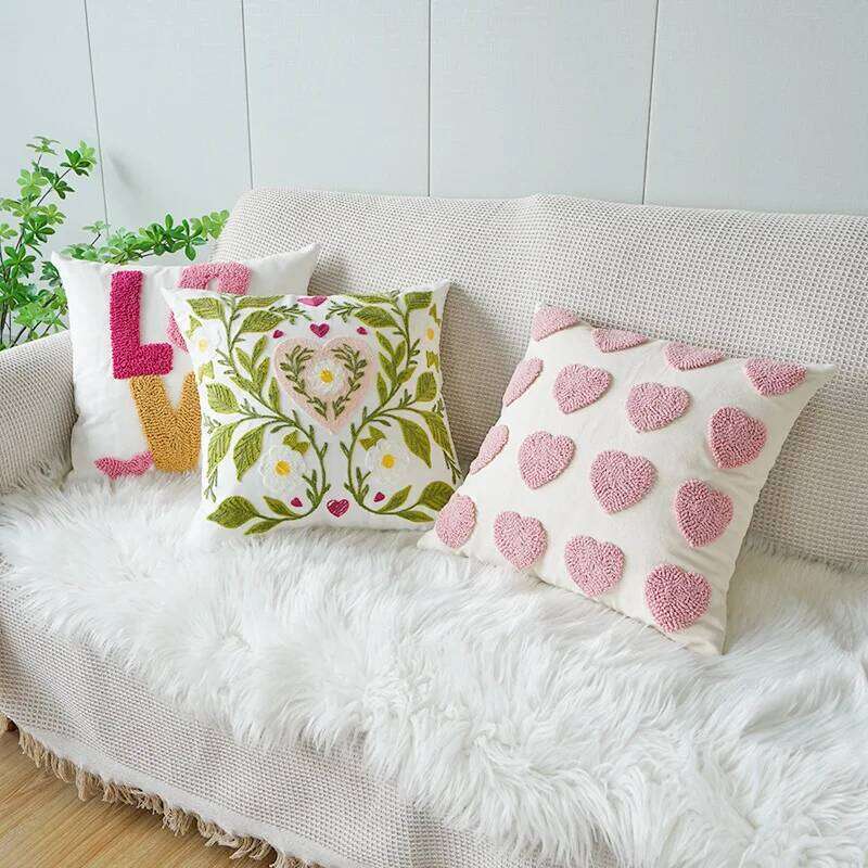 Valentines Day Embroidery Decorations Cushion Covers Heart Love Flower Pillowcase Home Decor For Couch Girlfriend Sofa Bedroom