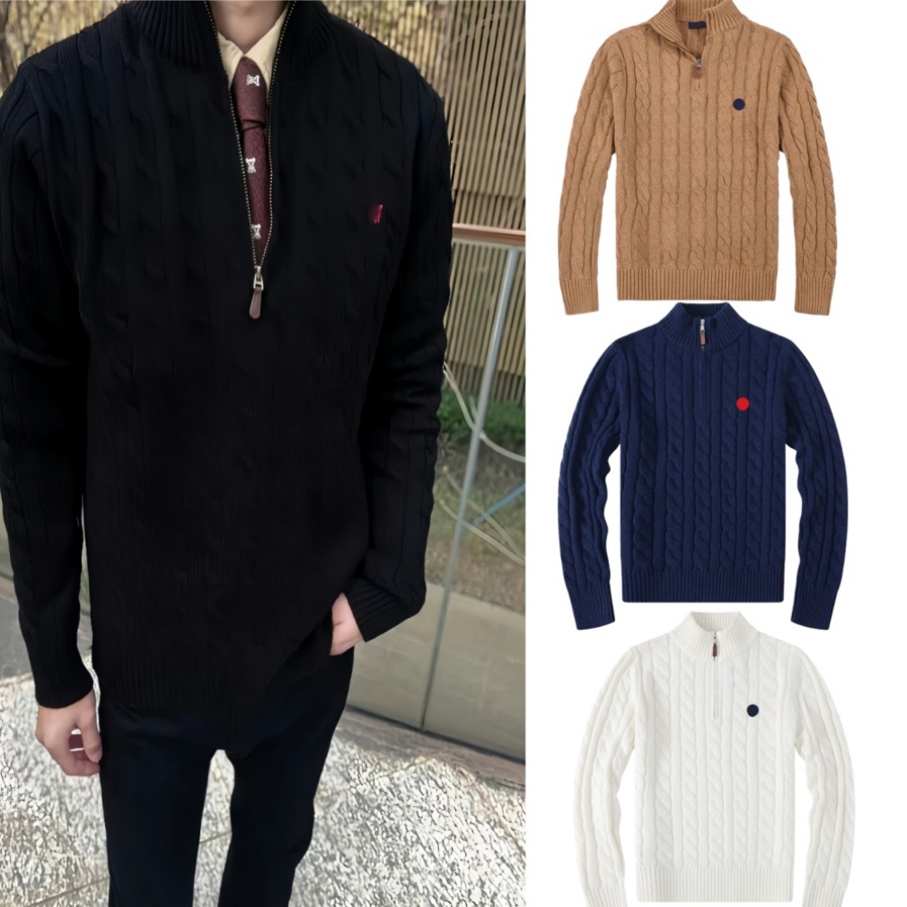 Mens polo sweater designer knitted sweater mens jumpers half pull zip knit sweater embroidered crew neck for men autumn and winter warm cable pullover for couples dh