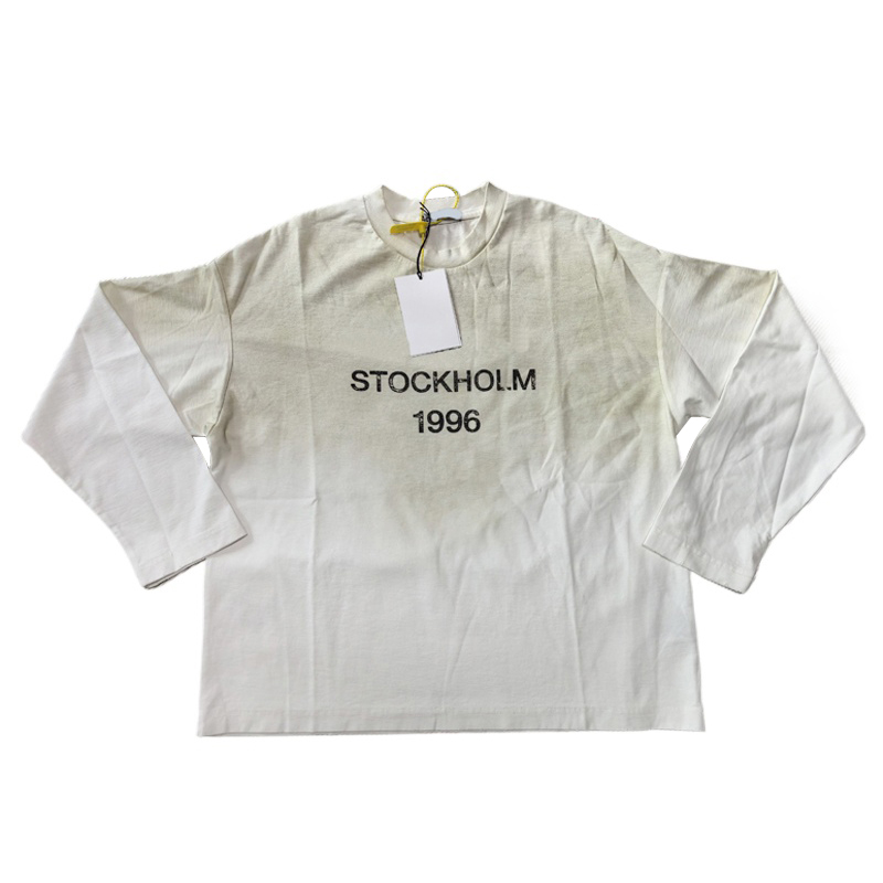 Europe Oversize Letter Print Washed Vintage Tee Long Sleeve Muddy T shirt Casual Fashion Skateboard Men Women Graphic T-shirt 1123