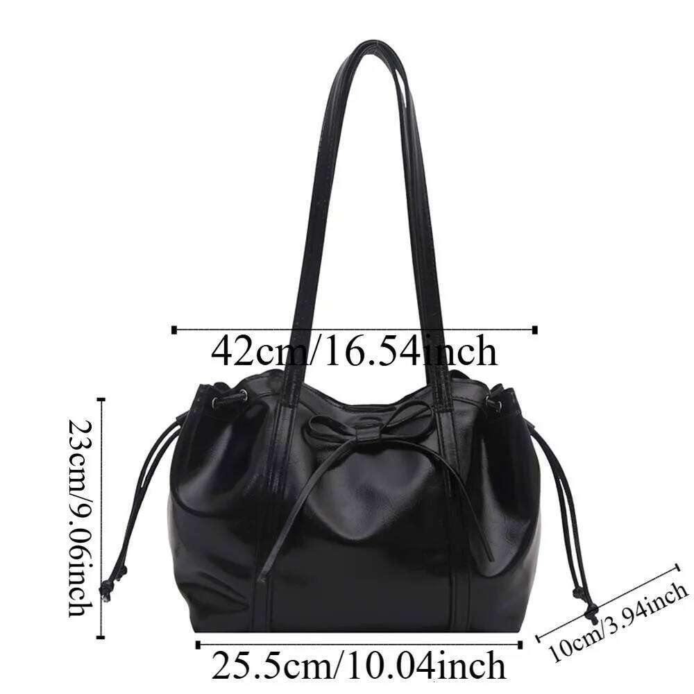 Solid Color Texture Tote Ribbon Magnetic Button Bow PU Shoulder Bag Waterproof Large Capacity Lady Underarm Pouch Women Y260205