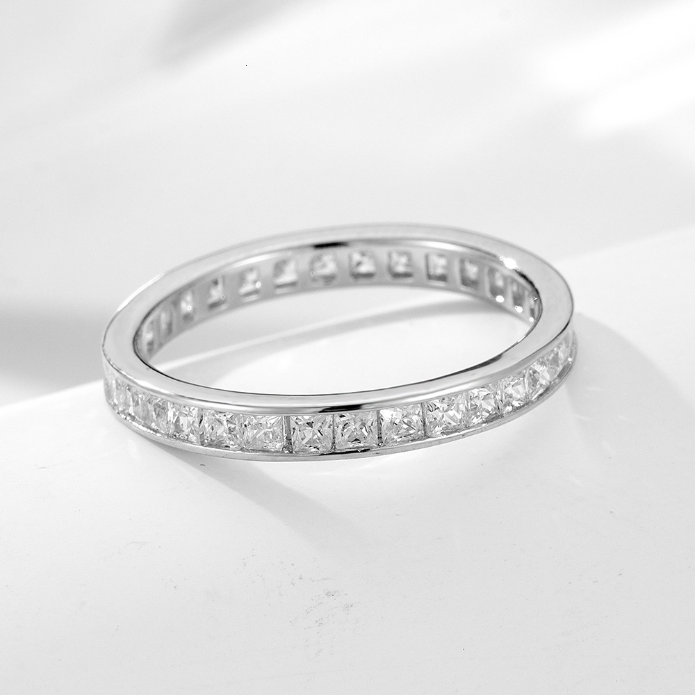 s925 sterling silver single row square wedding full diamond band, starry sky ring, jewelry, bestseller