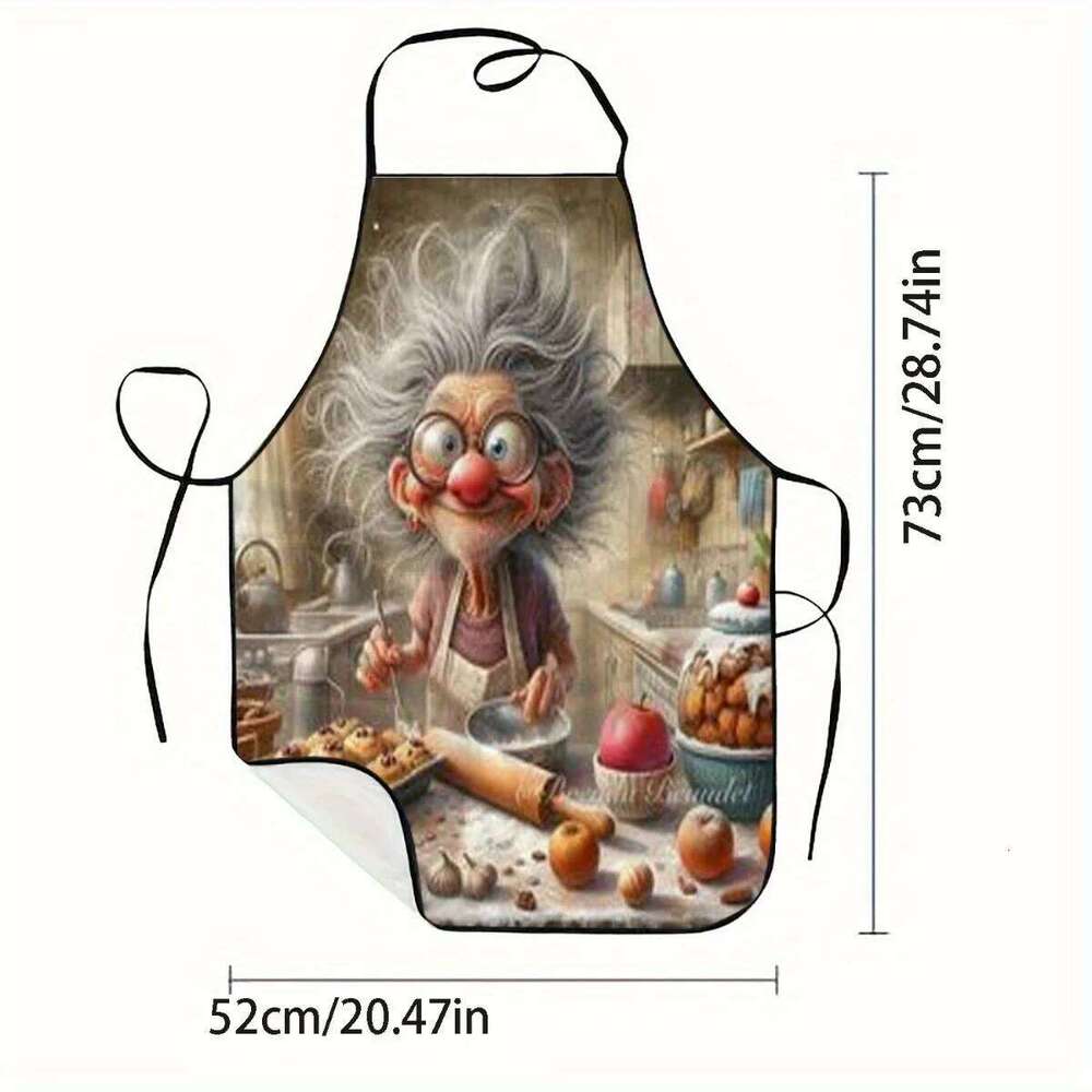 1pc Whimsical Grandma Cooking Print Sleeveless Polyester Colorful Kitchen Baking Apron with Adjustable Neck Strap S260205