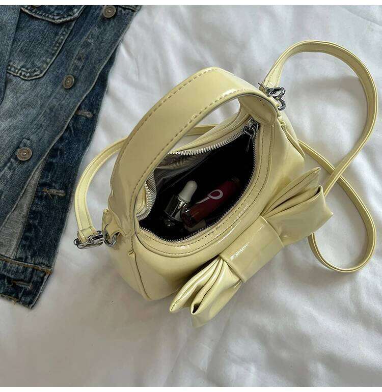 2025 New Fashion Cute Bowknot Handbag for Women Versatile Korean Style Crossbody Pu Leather Girls Tote Shoulder Bag Y260205
