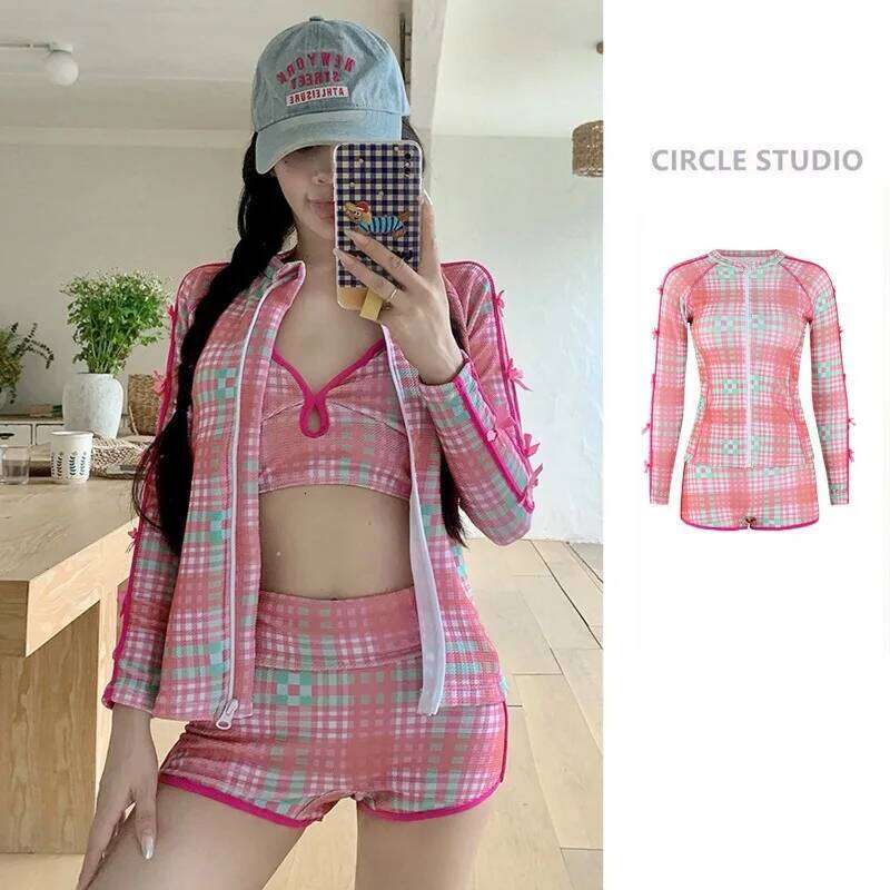 Sweet Swimsuit Chic Cover Up Set 3pcs Long Sleeve UV Protection Swimdress Modest Boyleg Swimwear for Girls Swim Skirt Z260206