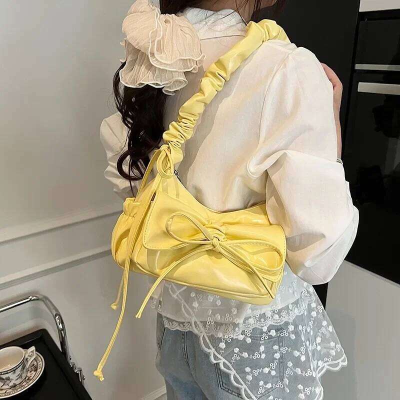 PU Zipper Bow Crossbody Solid Trendy Fashion Bags Female 2025 High Quality Soft Simple Popular Sweet Shoulder Bag Y260205