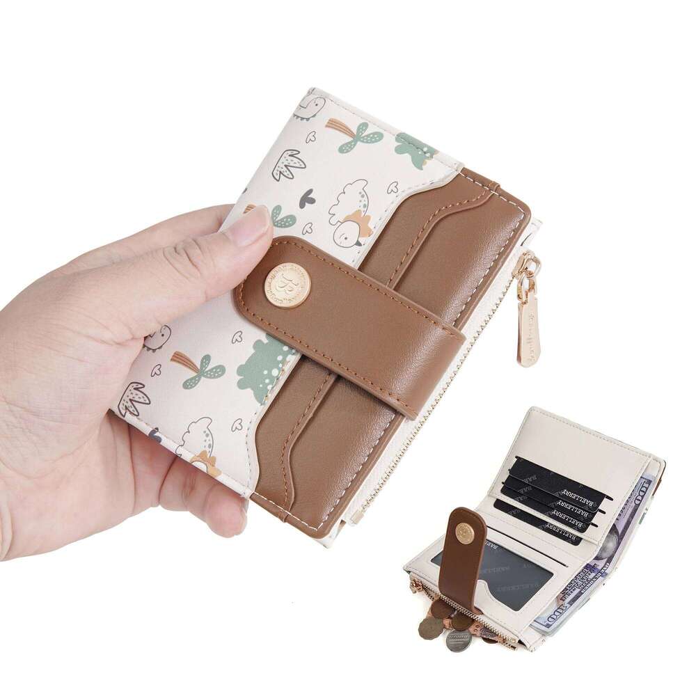 1Pcs Women's Cartoon Dinosaur Animal Print Short Wallet, with Top Zipper Coin Pocket and Snap Button, Multi-Card Slot Fashion Wallet Y260206