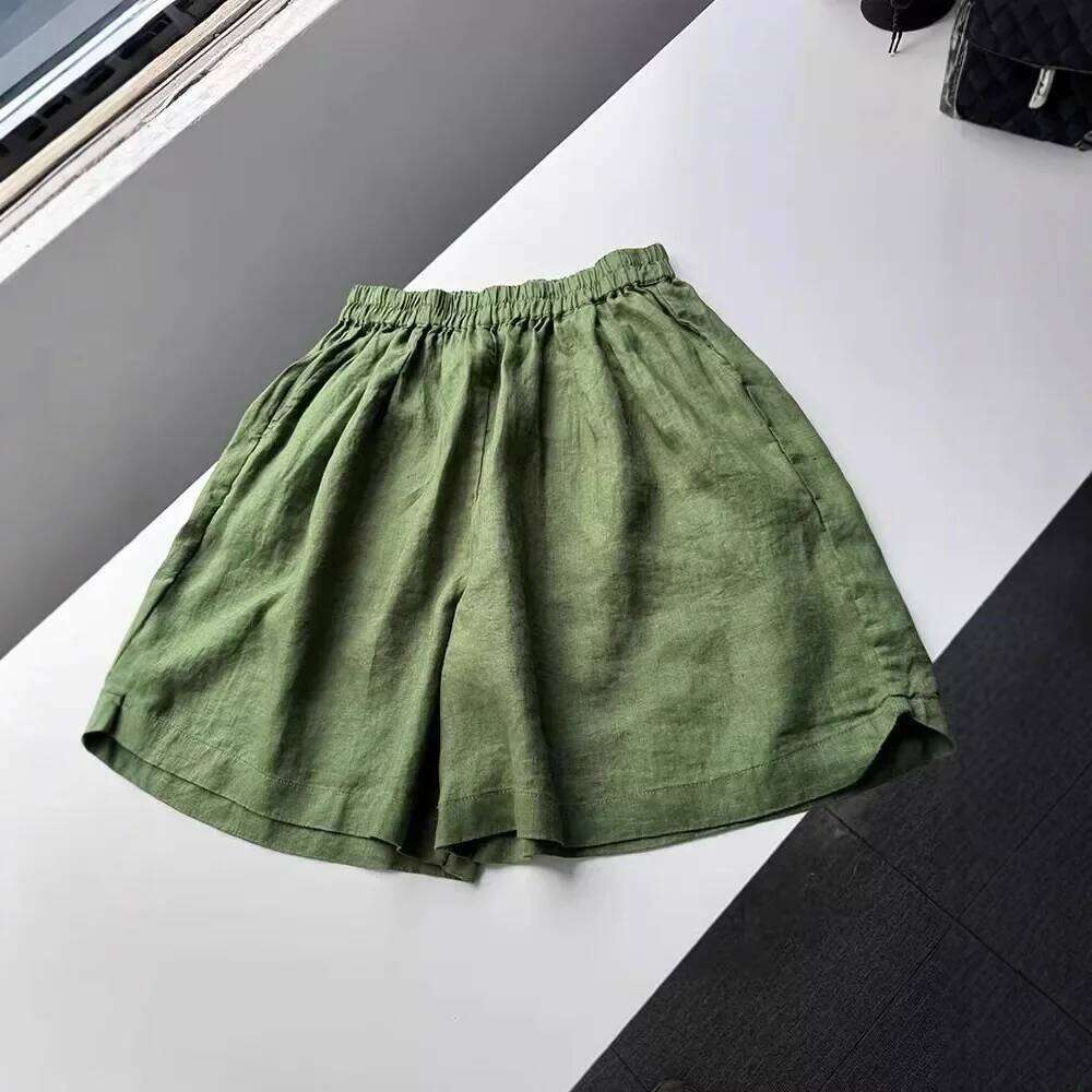 White Cotton Linen Women's Casual Wide Leg A- Line Summer Fashionable Versatile Low Waist Comfortable Breathable Shorts XJ260206