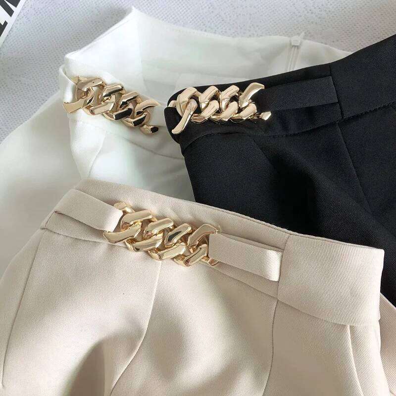 ITOOLIN Casual Fashion Chain Suit High Waist Slim A-line Shorts Office Loose Straight Trousers Women 2024 Summer XJ260206