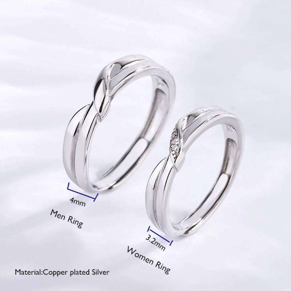 Copper Plated Silver Twist Tie Knot Couple Wedding Engagement Ring Crystal Men Women Valentine Gift Wholesale 2PCS Drop shipping W260206