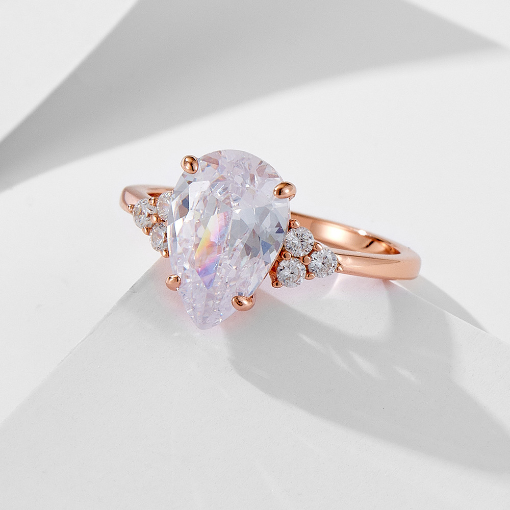 S925 Sterling Silver Pear-Shaped 5A Zircon Fashion Elegant High-Quality Women's Ring Jewelry