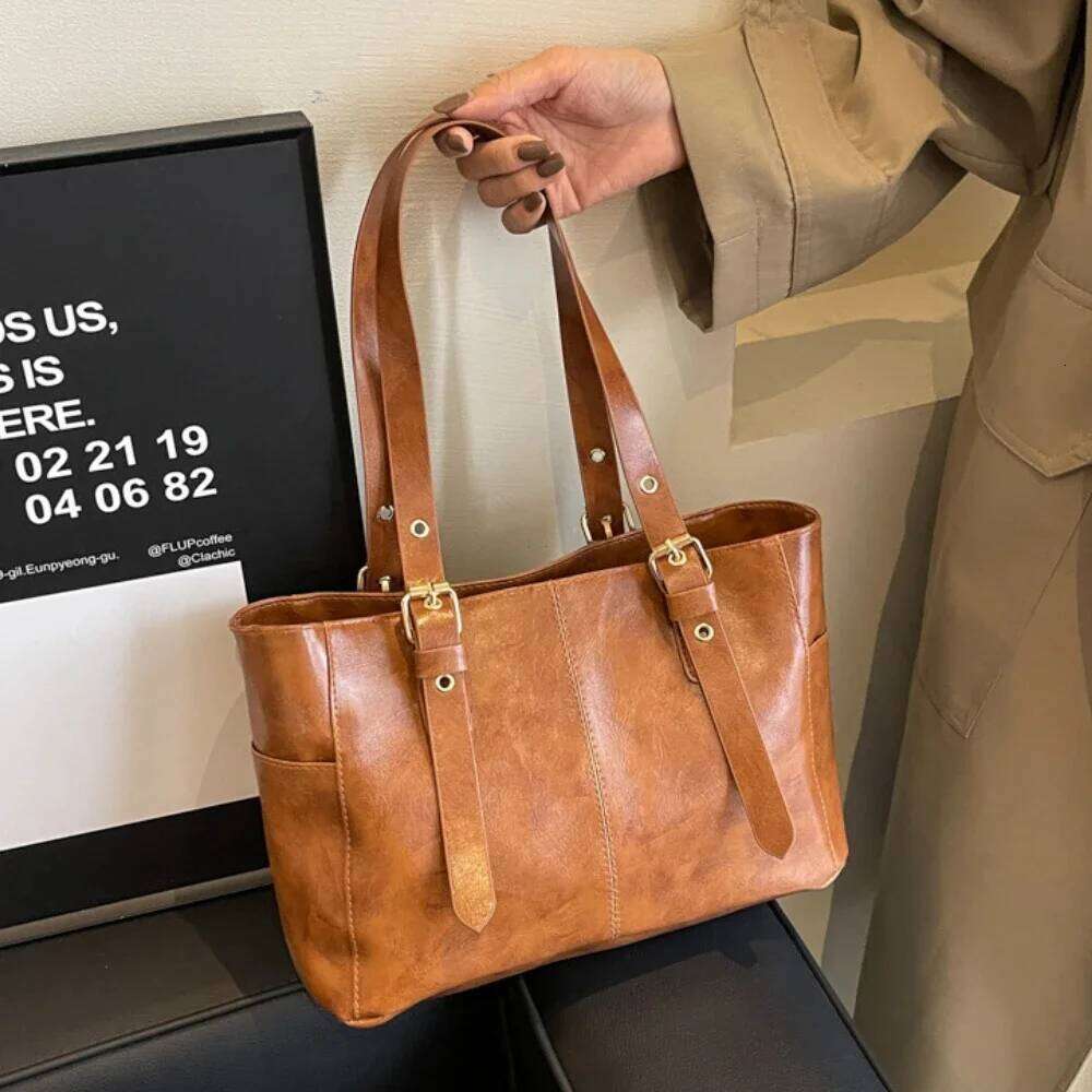Fashion Retro Women PU Leather Shoulder Bags Trend High End Lady Tote Large Capacity Female's Commuter Bag Handbag Purses Y260205