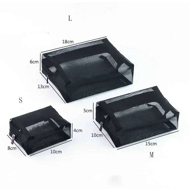 1pcs Zipper Cosmetics Transparent Mesh Women Necessary Organizer Fashion Small Large Black Toiletry Bags Makeup Pouch Case Y260206