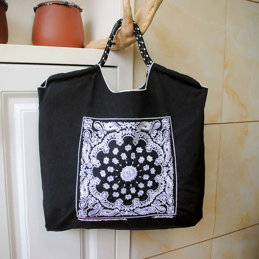 Japanese Style Retro Pattern Eco-Friendly Embroidered Nylon Canvas Paisley Shopping Bag For Women MASA