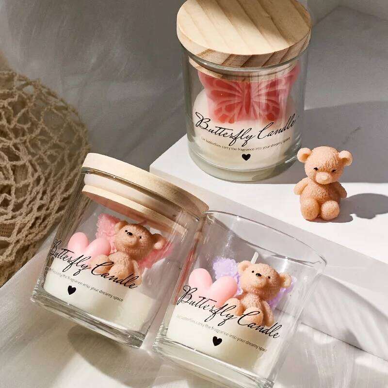 Cute Little Bear Candle Cup Wax, Creative Butterfly Light Fragrance Aromatherapy Desktop Atmosphere Decoration S260205
