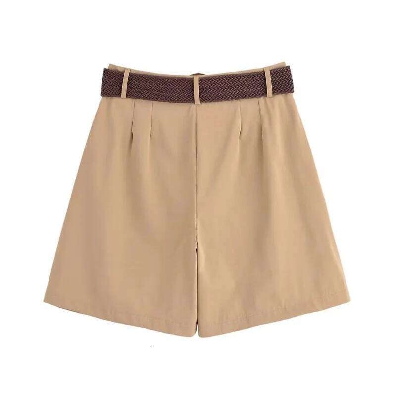 ETJ 2025 summer new women's holiday style fashion with belt loose version pleat five points casual shorts XJ260206