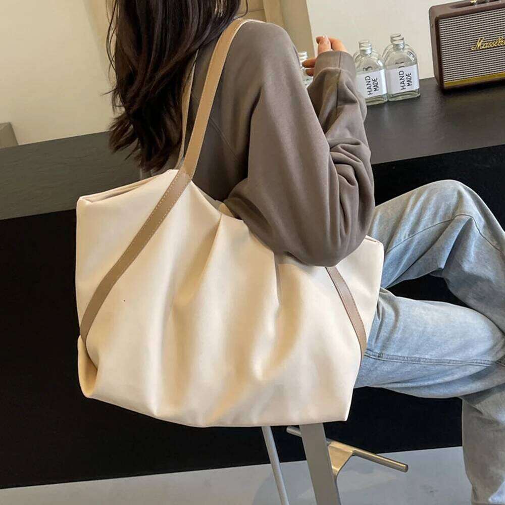 Women Work Tote Handbag Large Capacity Canvas Shopping Handheld Contrast Color Simple Shoulder Daily Bag for Female Y260205
