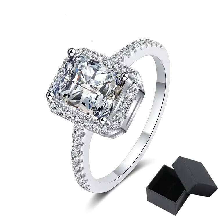 Engagement Moissanite Stone Ring Solid 925 Sterling Silver Romantic Prong Set 6X8mm Band Anniversary Wedding Women Jewelry