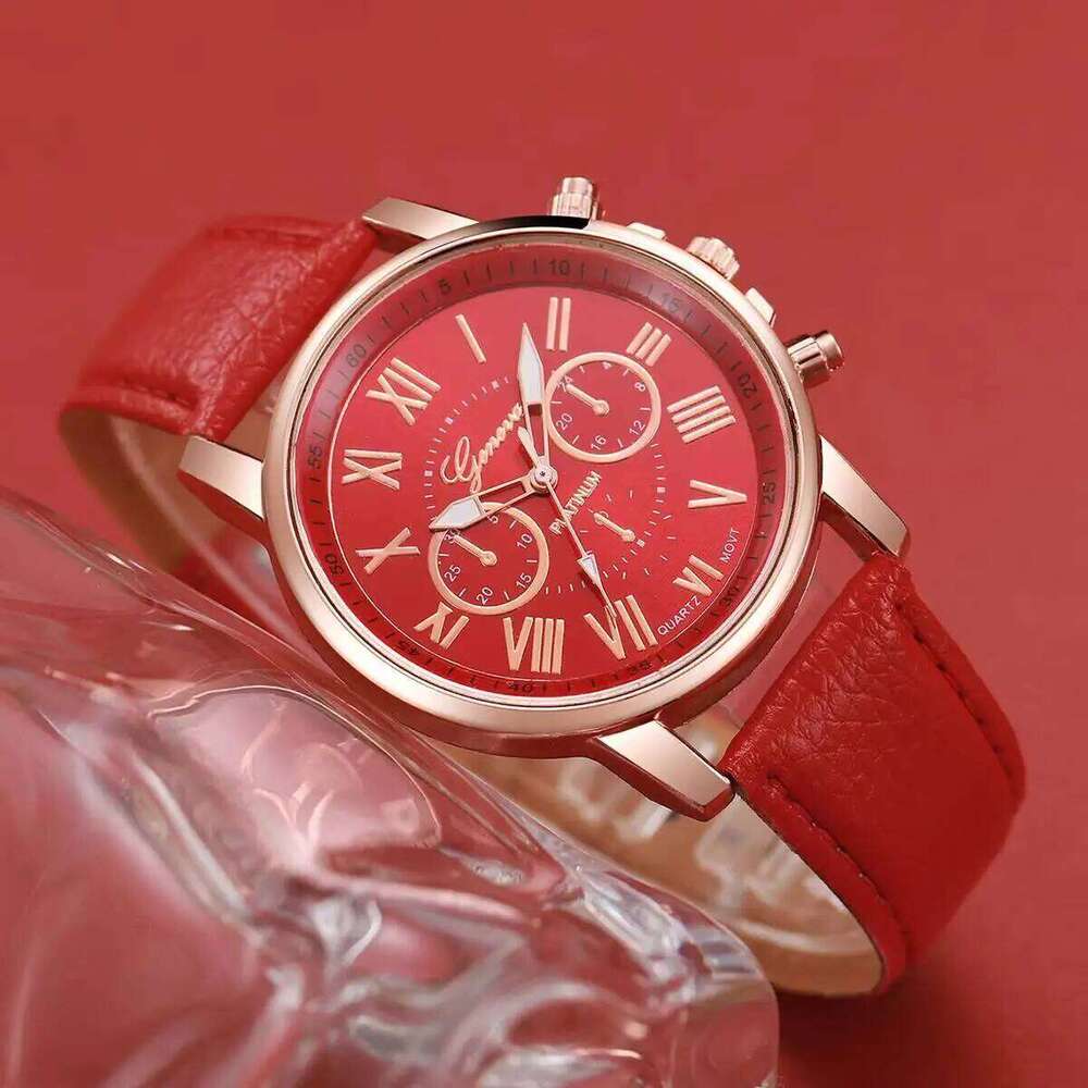 5PCS/Set Fashion Roma Dial Women Quartz Watch Casual Leather Strap Wristwatches Rhinestone Jewelry Set Reloj MujerWithout Box Z260206