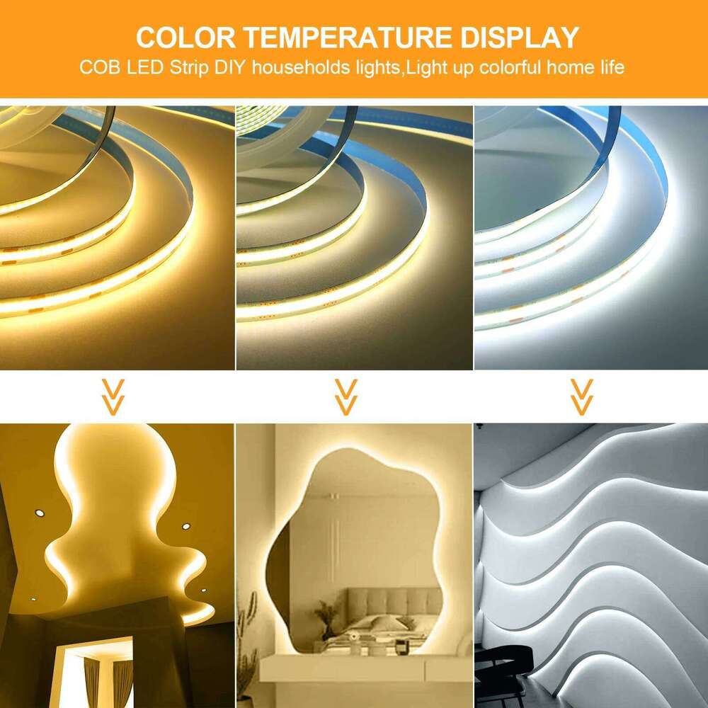 12V 24V COB Strip Light 8MM 320Leds/M High Density Linear Lighting 5M 10M Flexible Ribbon Rope LED Tape for Room Decoration Z260206
