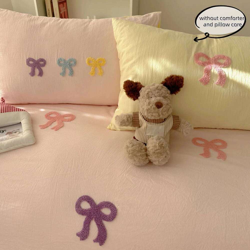 3 Piece Sheet with Chut Bowknot Embroidery Duvet Cover Set, Comfortable Bedding Set Bedspread for All Seasons XJ260206