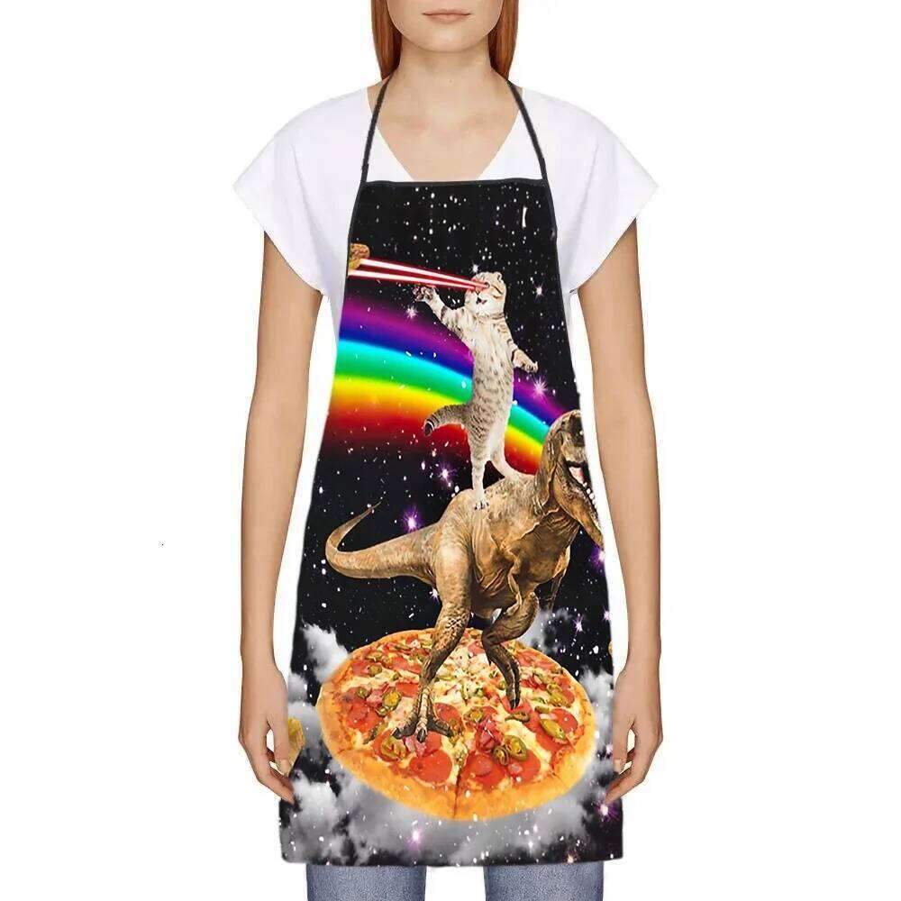 Space Pizza Meme Apron Adults, Unisex Funny Animal Bib Kitchen Cooking, Gift for Chef & Cat Lovers S260205