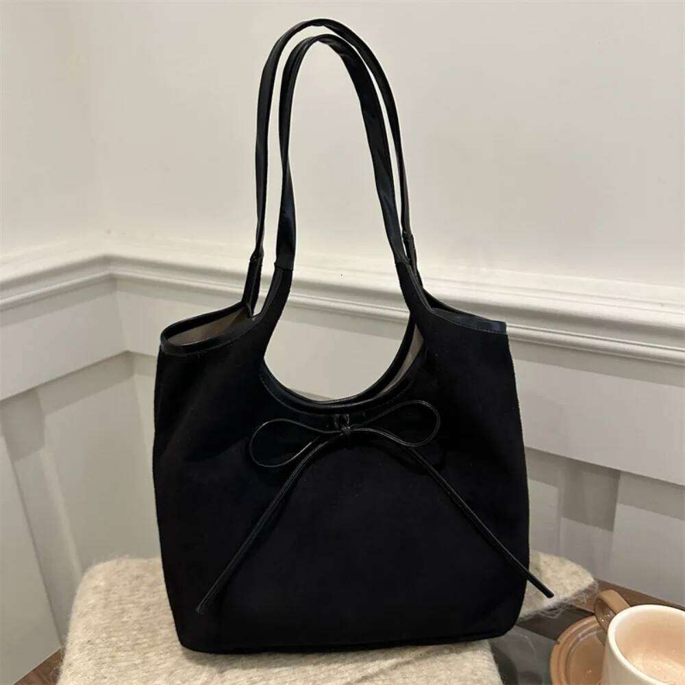 Simple Elegant Bow Tie Shoulder Korean Style Bowknot Retro Underarm All-match Lightweight Wool Tote Bag Women Y260205