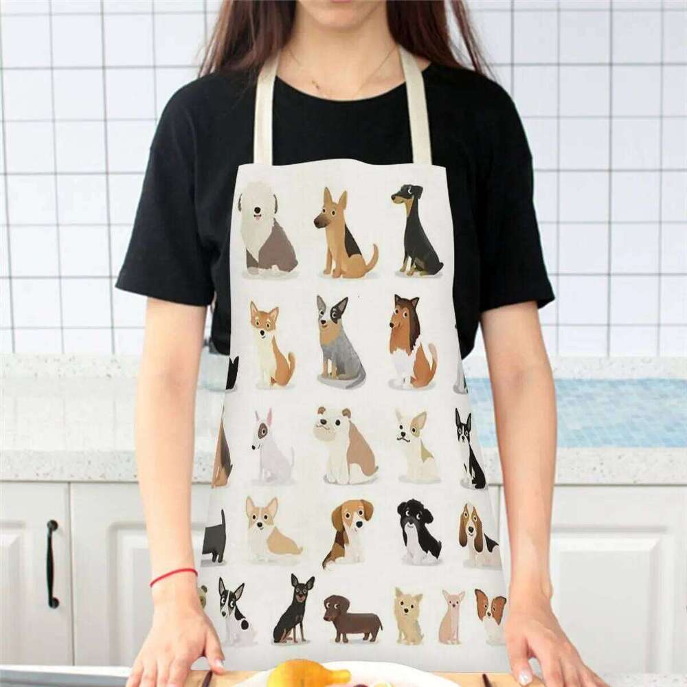 Cartoon Paw Patrolling Cotton Dog Painted Bulldog Dachshund Kitchen Apron Housewife Aprons Cooking Household S260205 cab