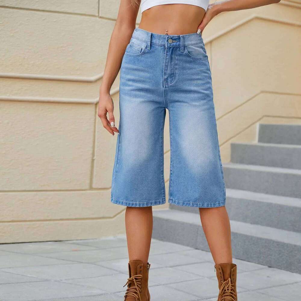 Jeans Women Denim Straight Pants Mid Waist Washed Distressed Pockets Vintage Streetwear Female Basics Calf Length Trousers C260206