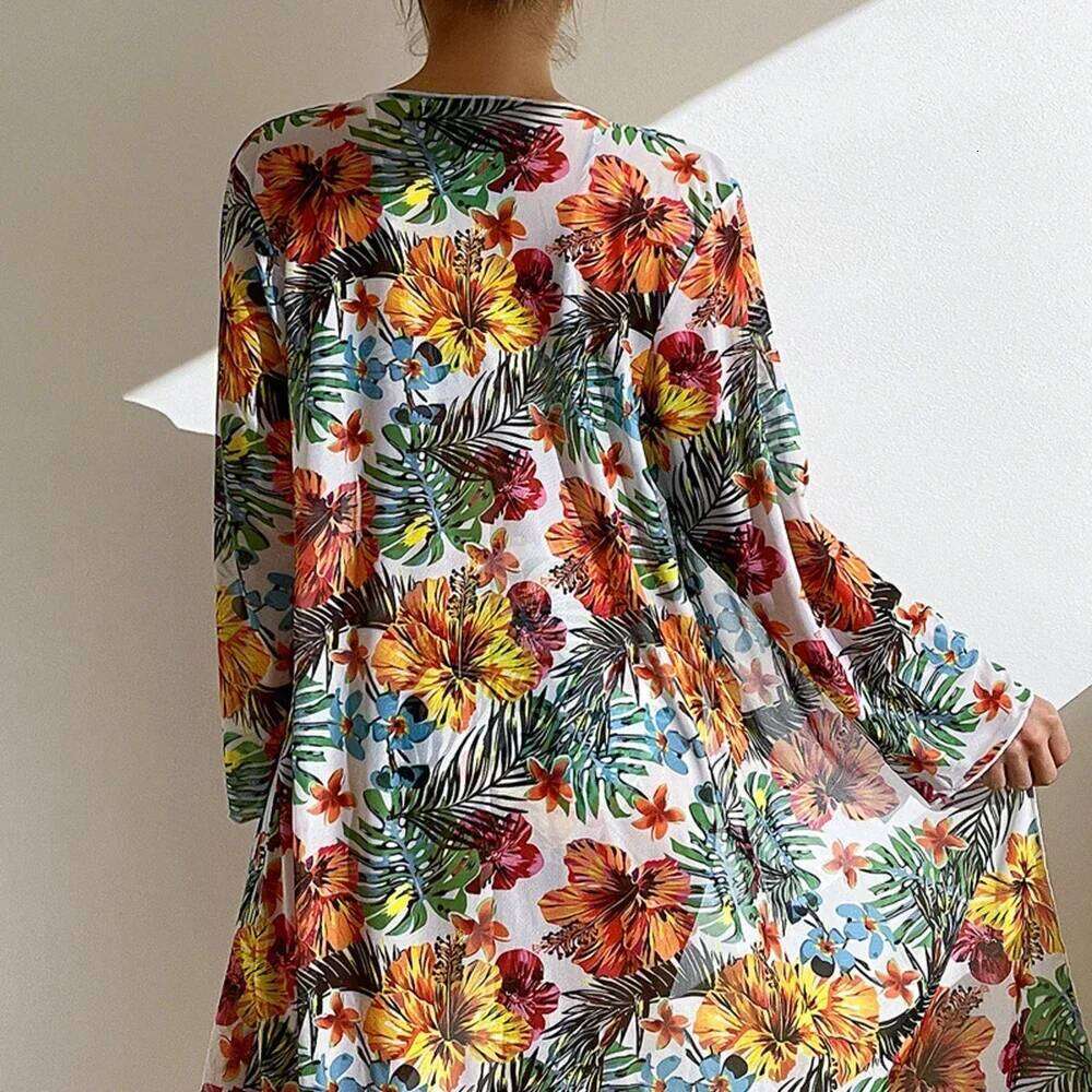 Sexy High Waisted 3 Pieces Floral Printed Swimsuit Size 3XL-S Women Bikini Set With Mesh Long-Sleeved Blouse Super Sales Z260206