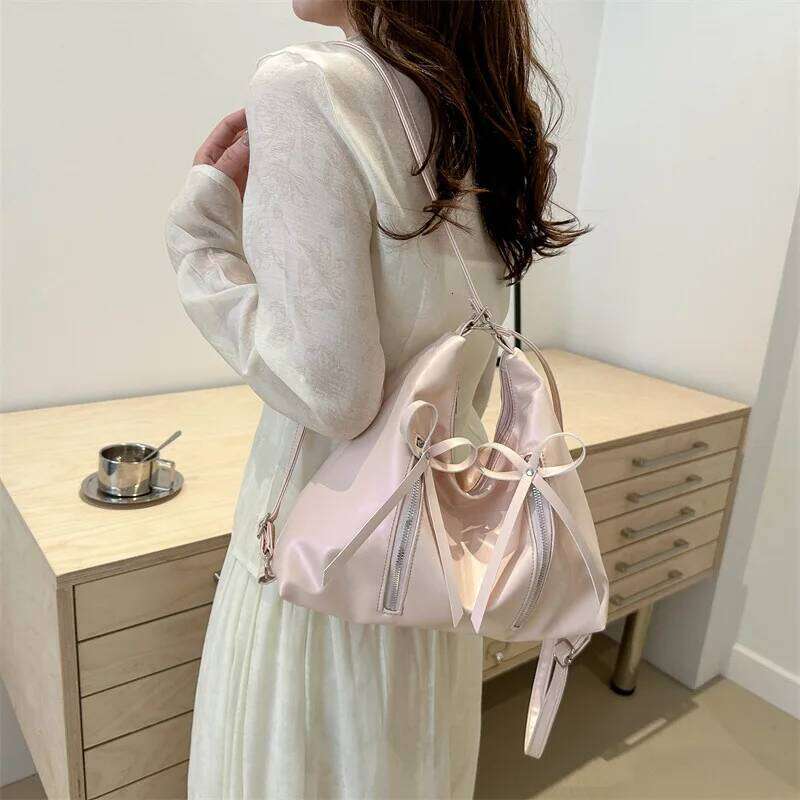 Fashion Bow Design Women's Shoulder Hobos Bags Casual Soft Pu Ladies Backpack Handbags Simple Solid Color Girls Underarm Tote Y260205