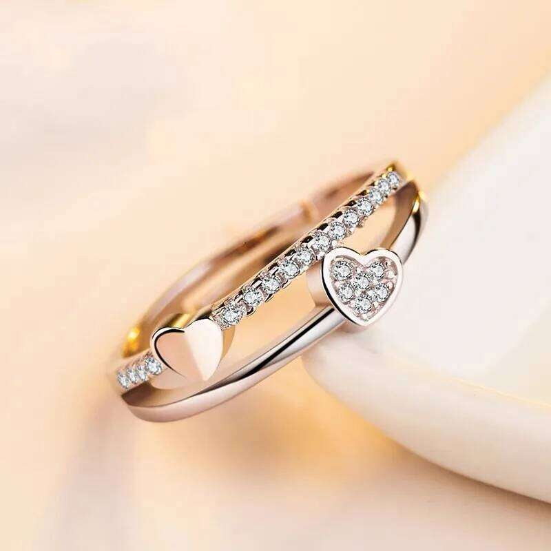 Customizable Double heart adjustable ring W260206