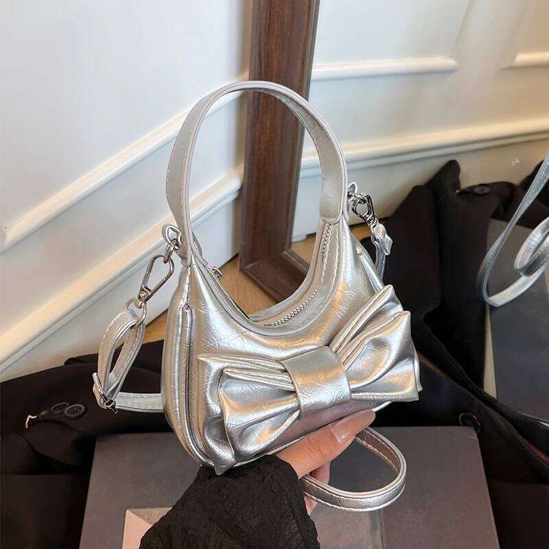 Pink Bowknot Clutch Luxury Silver Handbag Red Wedding Purse Super Mini Pu Leather Crossbody Mobile Phone Lady Wrist Bag Y260205