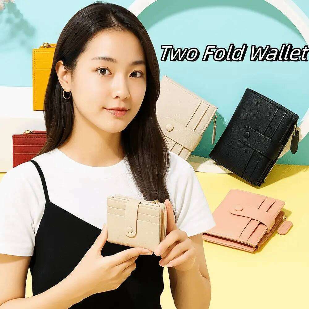 Portable PU Leather Short Multi-card Foldable Two Fold Wallet Zipper Large Capacity Card Holder Women Y260206