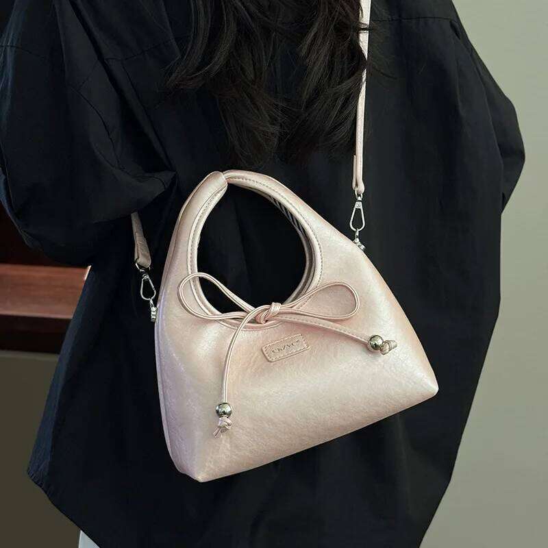 Luxury Designer Bow PU Leather Women's Handbag Casual Crossbody Bag Hobos Tote Y260205