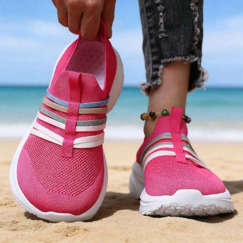 New Wide Toe Rose Red for Women Comfortable One-Step on Casual Sneakers Delicate Rainbow Pink Soft Sole Travel Shoes