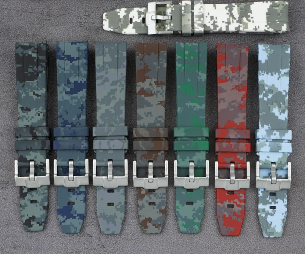 Watch Bands Rolamy 24mm Watch Band Strap Waterproof SilICONe Rubber Band Loops For Luminor High Quality Camo Color Replacement Strap 230626